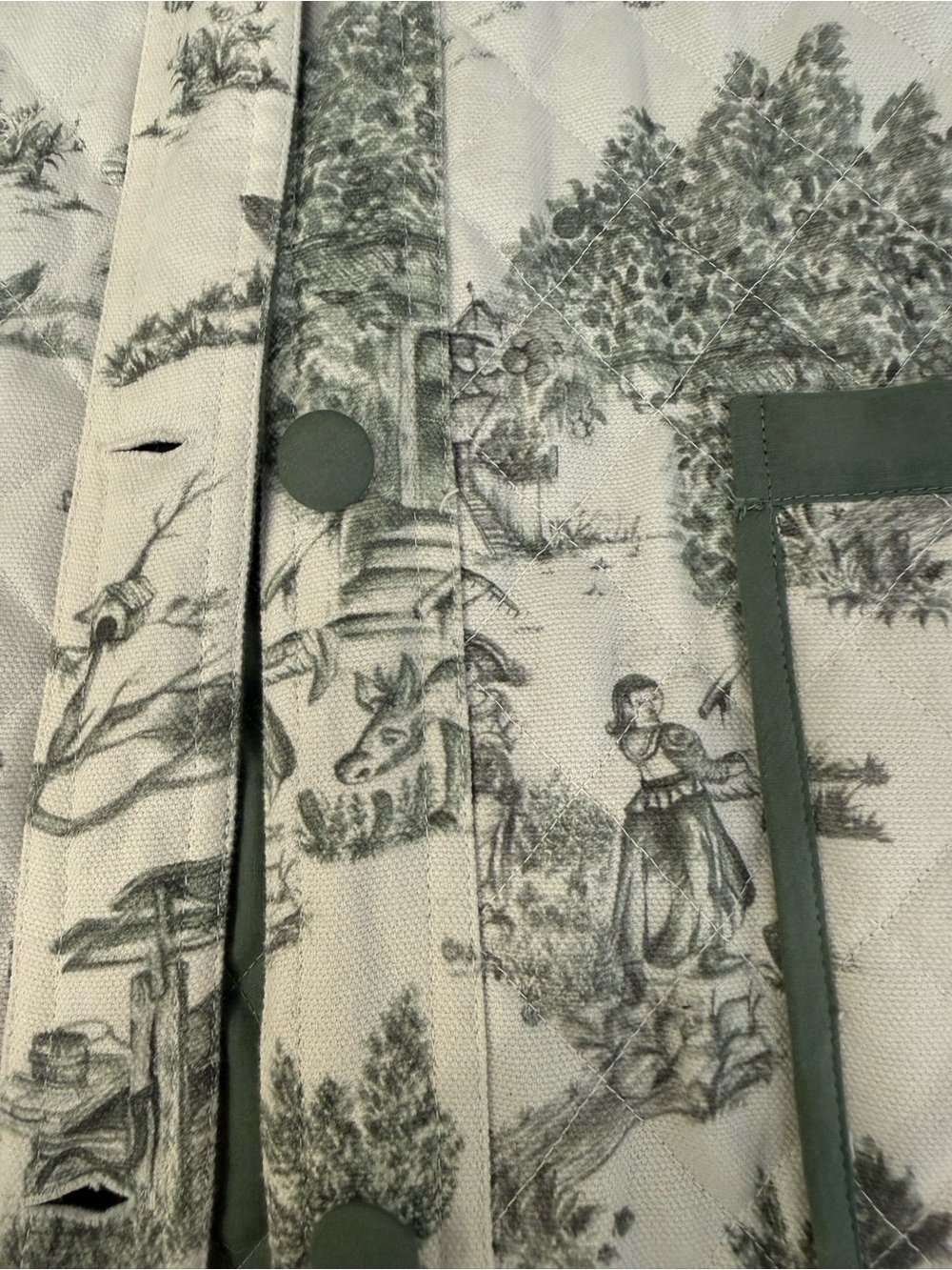 Anthropologie Quilted Toile Print Jacket with Green Trim - Picture 10 of 10